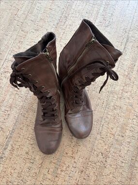 Target Brown Lace-Up Ankle Boots with Side Zip